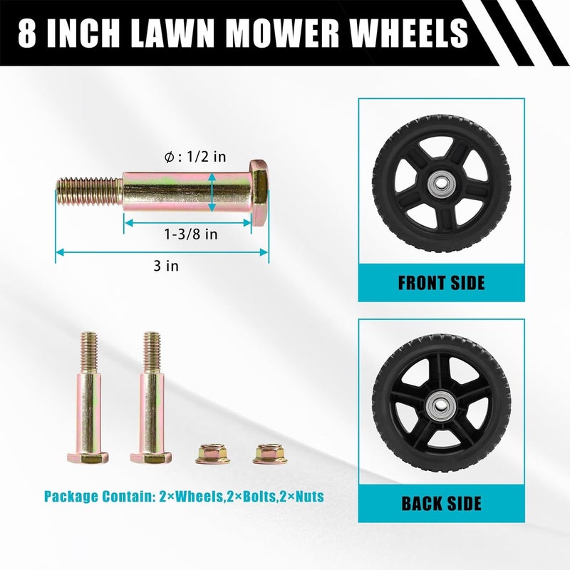 Sutmorly 8 Inch Lawn Mower Wheels kits with Bolts & Nuts - 2 Pack General Tire Push Mower Plastic Wheels Fits Craftsman Mower Generator Garden Tiller Most Standard push Lawn Mowers (8×1.75'') - Image 4
